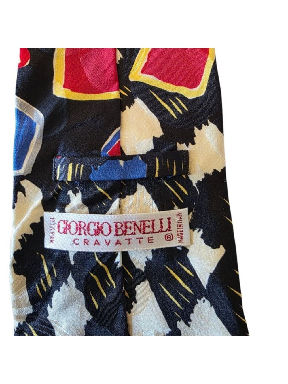Giorgio Benelli Cravatte 100% Silk Tie Italy Abstract Geometric Red Necktie Vtg - Picture 6 of 13